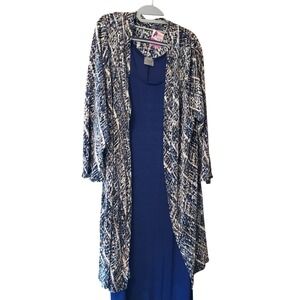 Jostar Womens Blue Dress with Geometric Print‎ Cardigan Set Size L